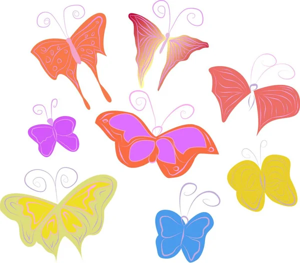 Handgezeichnete Schmetterlinge Für Kinder — Stockvektor