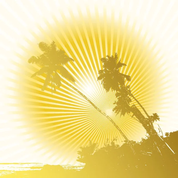 Palme Und Sonne Bunte Vektorillustration — Stockvektor
