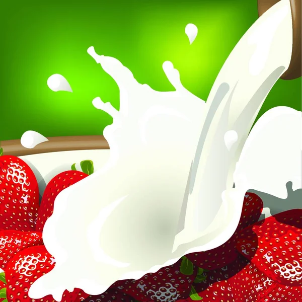 牛奶和草莓色彩艳丽的病媒插图 — 图库矢量图片