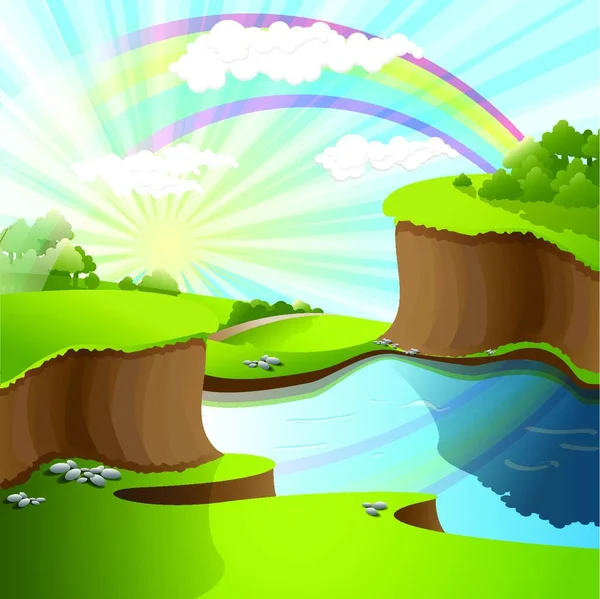 Fluss Und Regenbogen Bunte Vektorillustration — Stockvektor