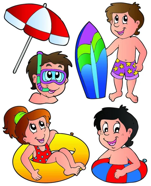 Swimming Kids Collection Graphic Vector Illustration — Stock Vector