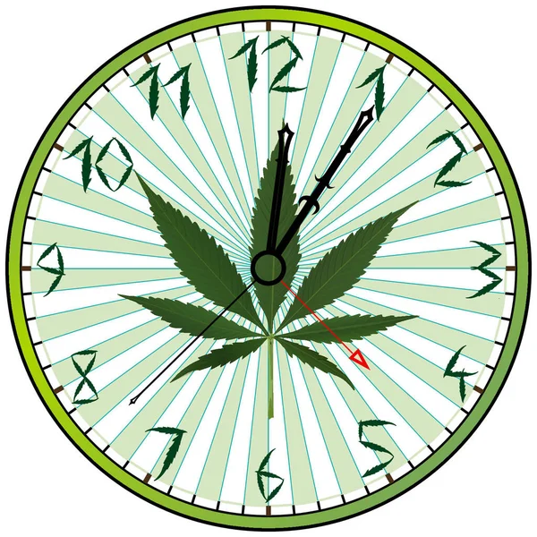 Cannabis Green Clock Colorful Vector Illustration — Stock Vector