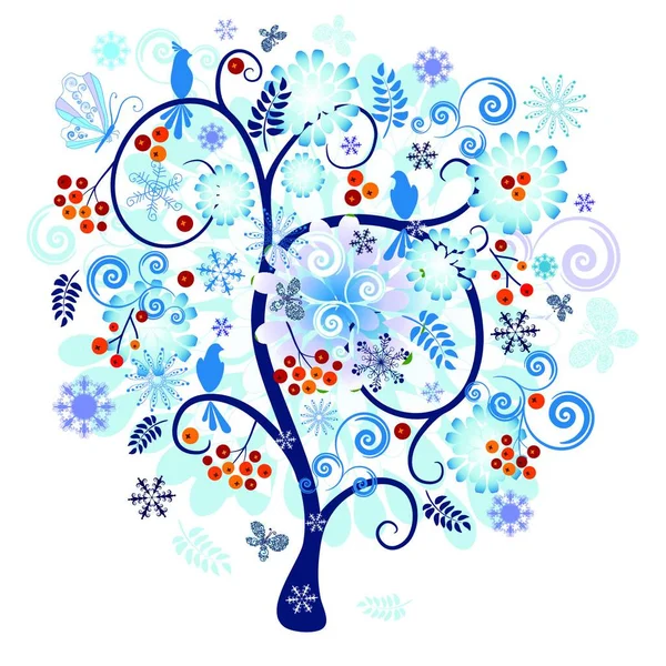 Árbol Decorativo Invierno Ilustración Vectorial Colores — Vector de stock