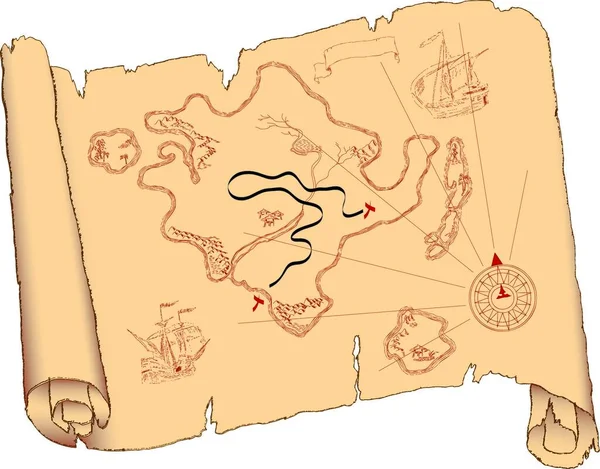 Остров Старом Свитке Графическая Векторная Иллюстрация — стоковый вектор