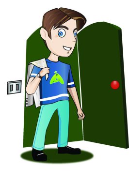 Kapının önündeki genç çocuk, grafik vektör çizimi