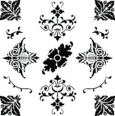 Siyah ortaçağ süsleri, grafik vektör illüstrasyonu