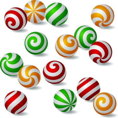 çizgili ve renkli sferik simge kümesi 