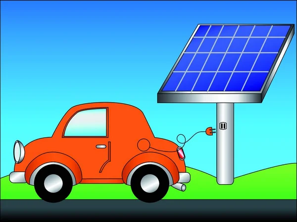 Eco Car Solar Panel Graphic Vector Illustration — Stock Vector