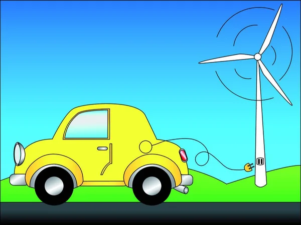 Eco Car Windturbine Graphic Vector Illustration — Stock Vector