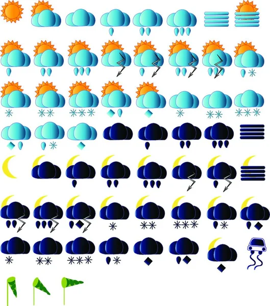 Colección Iconos Meteorológicos Ilustración Vectores Coloridos — Vector de stock