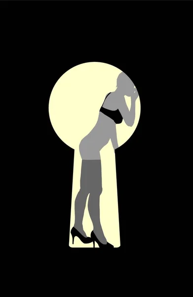 Female Silhouette Keyhole — Stock Vector