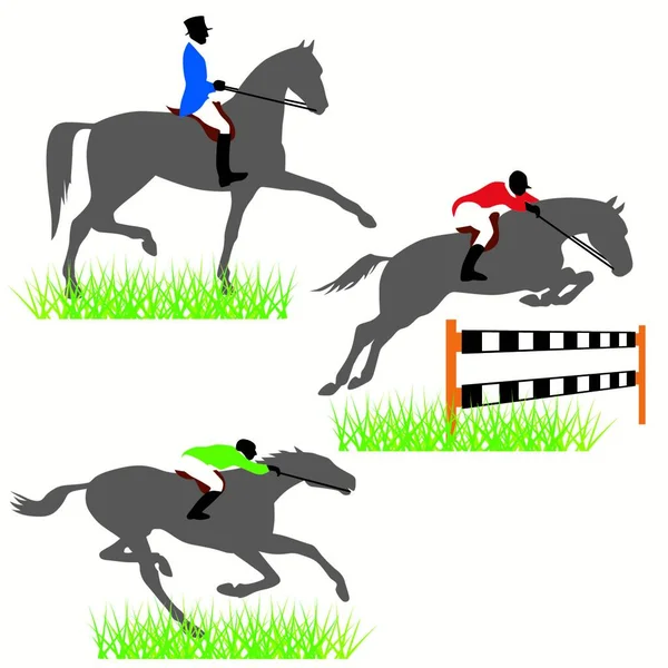 Horses Jockeys Silhouettes Set — Stock Vector