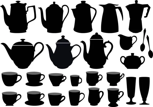 Coffee Tea Pots Cups — Vector de stock