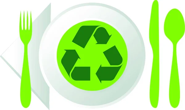 Teller Mit Recycling Symbol Einfache Vektorabbildung — Stockvektor