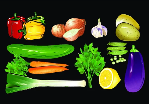 Verduras Frescas Ilustración Vectorial Gráfica — Archivo Imágenes Vectoriales