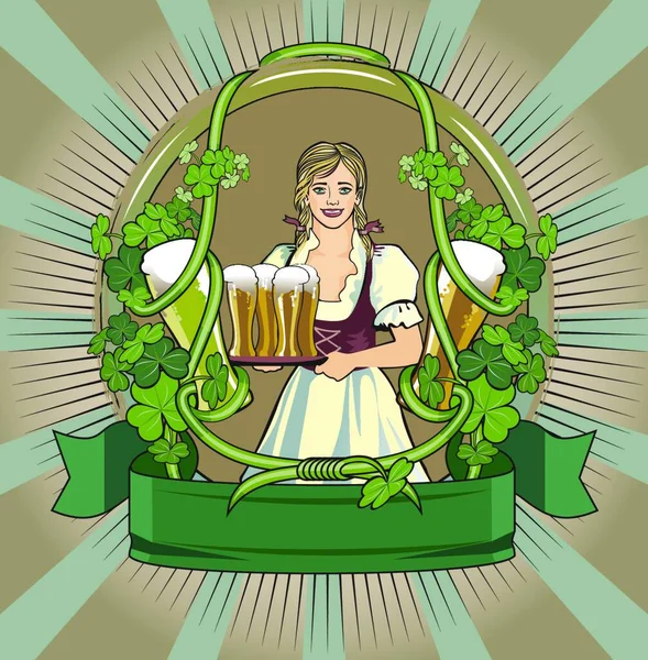 Зелене Пиво Етикетка Векторна Ілюстрація — стоковий вектор