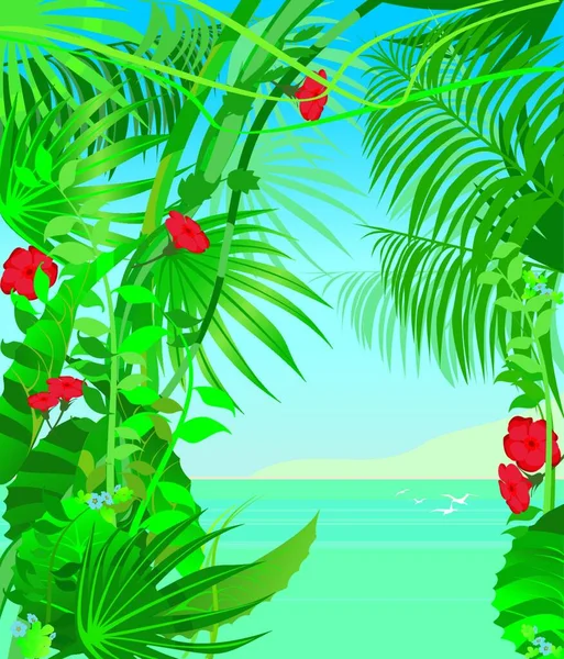 Mar Tropical Plantas Tropicales Ilustración Vectorial Gráfica — Vector de stock