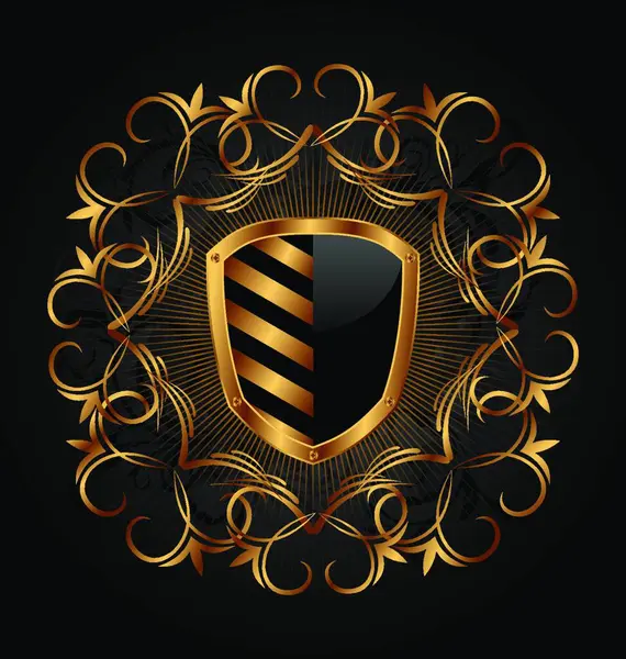 Ornate Heraldic Golden Shield — Stock Vector