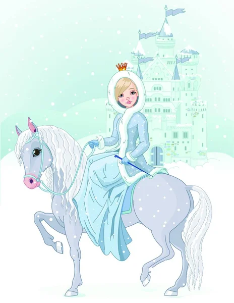 Prinzessin Reitet Pferd Winter Vektorillustration Einfaches Design — Stockvektor