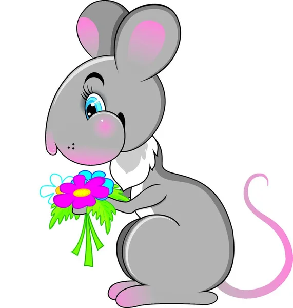 Szczur Kwiatami Wektor Ilustracja Prosty Projekt — Wektor stockowy