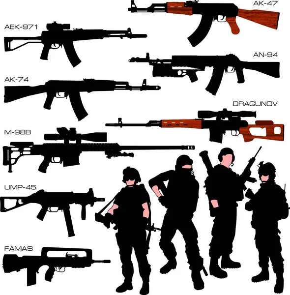 Armi Automatiche Set Illustrazione Vettoriale — Vettoriale Stock