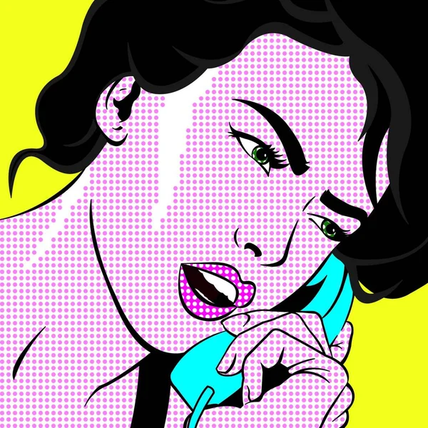 流行艺术女孩与电话 — 图库矢量图片