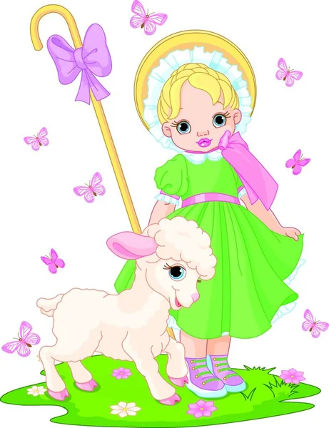 Little Shepherdess Lamb Graphic Vector Illustration — Stock Vector