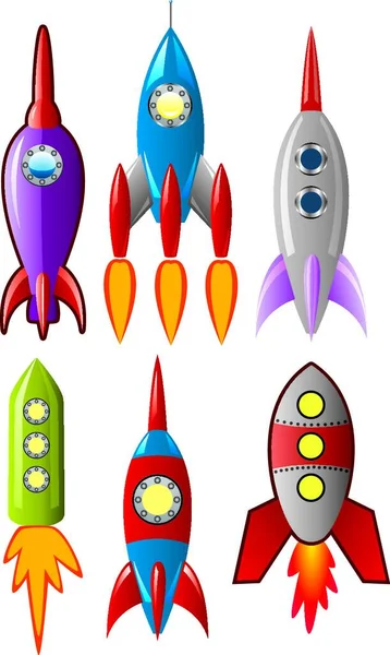 Wektor Zestaw Stylizowanych Przestrzeni Retro Rocket Statków — Wektor stockowy