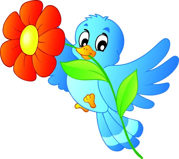 Pájaro Azul Llevando Flor Ilustración Vectorial Gráfica — Vector de stock