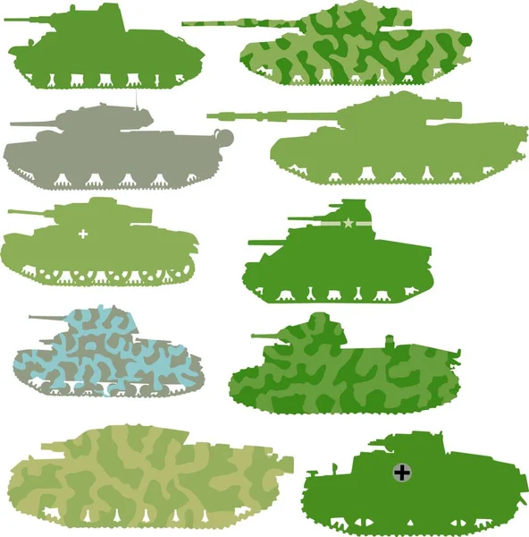 Векторный Набор Военных Танков Векторная Иллюстрация — стоковый вектор