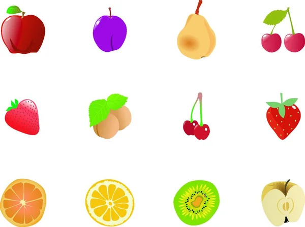 Farklı Meyvelerden Büyük Bir Set — Stok Vektör