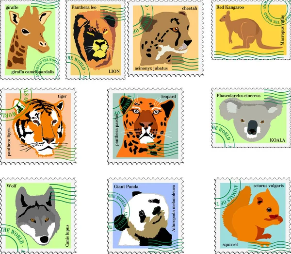 Set Stamps Animals — Stock Vector