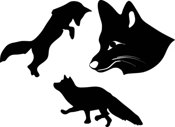Set Silhouettes Fox Graphic Vector Illustration — Stock Vector