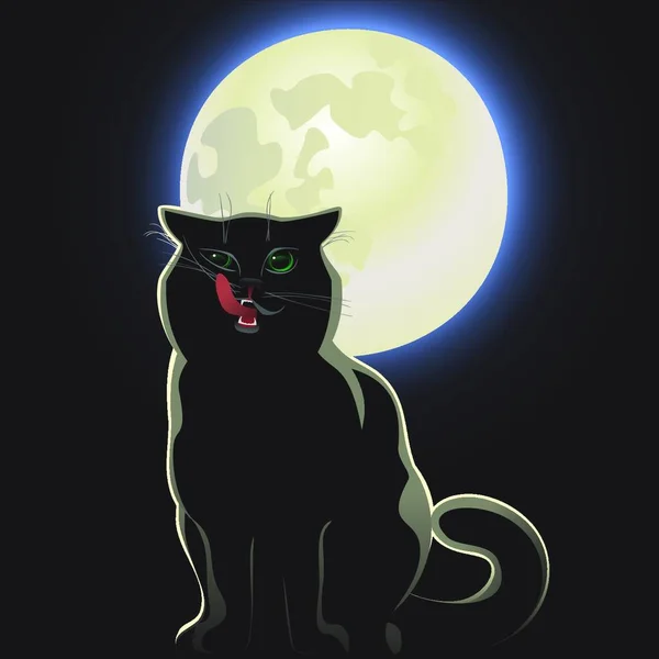 Noční Kočka Vektorová Ilustrace Jednoduchá Konstrukce — Stockový vektor