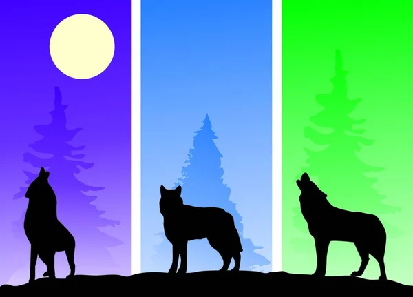 Wolves Forest Vector Illustration Simple Design — Stock Vector