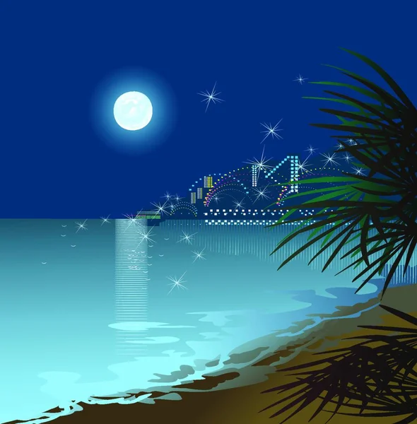 Mar Nocturno Ilustración Vectorial Diseño Simple — Archivo Imágenes Vectoriales