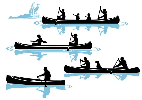 People Canoeing Vector Illustration Simple Design — Stock Vector