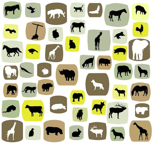 Silhouettes Animales Illustration Vectorielle Colorée — Image vectorielle