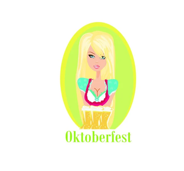 Oktoberfest Waitress Vector Illustration Simple Design — Stock Vector