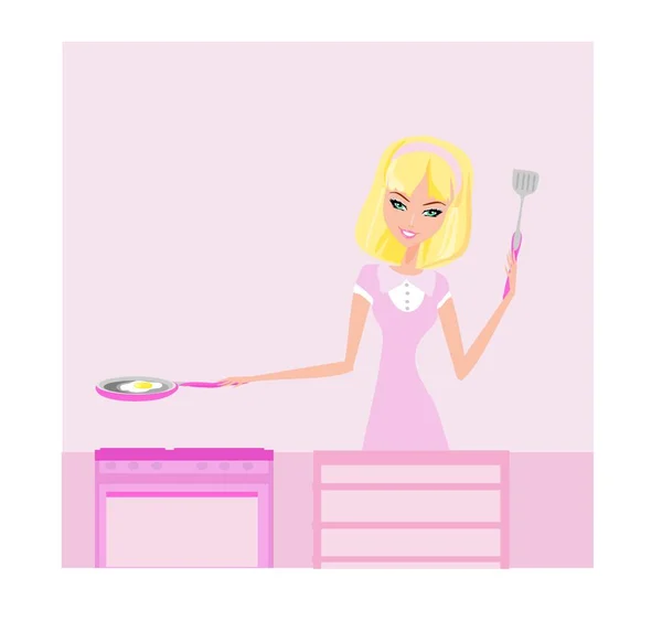 Beautiful Lady Cooking Modern Vector Illustration — Stock Vector
