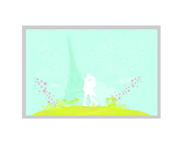在巴黎爱菲尔铁塔附近 一对浪漫的情侣正在接吻 这是一个图形矢量背景 — 图库矢量图片