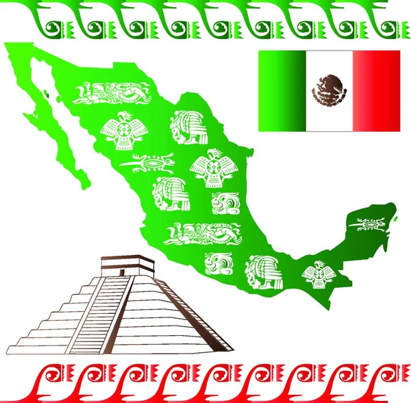 墨西哥地图与玛雅模式 — 图库矢量图片