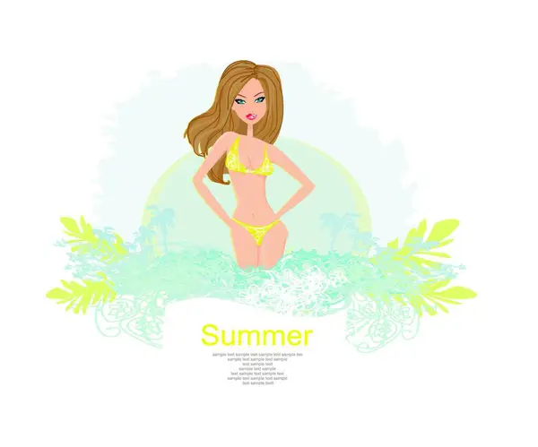 Chica Tropical Vector Gráfico Fondo — Vector de stock