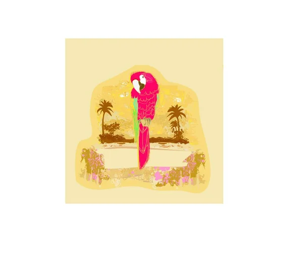 Kolorowa Papuga Siedząca Grzędzie Plaży Graficzne Tło Wektora — Wektor stockowy