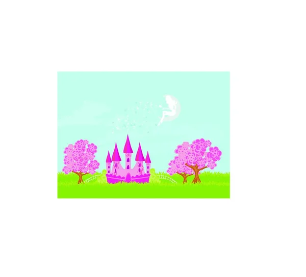 城の上を飛ぶ妖精 グラフィックベクトルの背景 — ストックベクタ