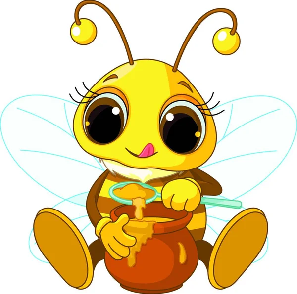 かわいい蜂の蜂蜜を食べる — ストックベクタ
