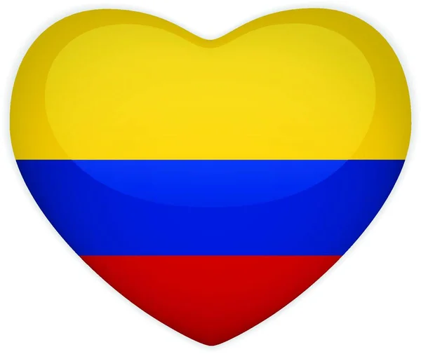 Colombia Bandera Corazón Botón Brillante — Vector de stock