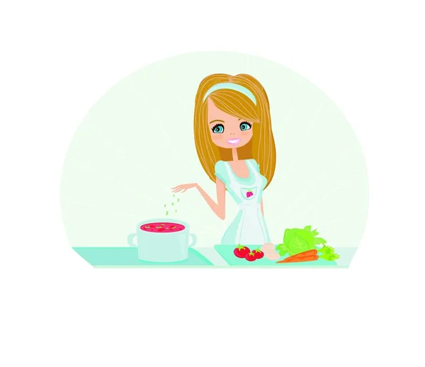 Beautiful Lady Cooking Home — Stock Vector