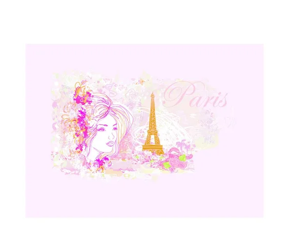 Piękna Twarz Kobiet Paryżu Karta Wektorowa — Wektor stockowy