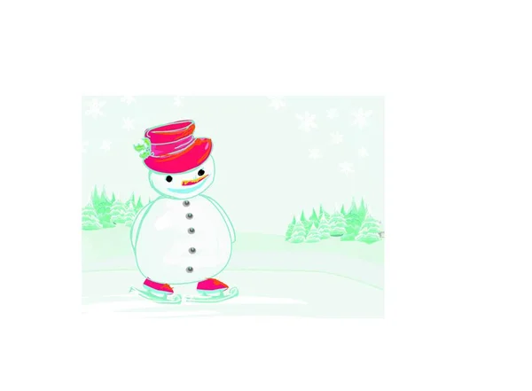 Εικονογράφηση Διάνυσμα Χιονάνθρωπος Ένα Παγοδρόμιο — Διανυσματικό Αρχείο
